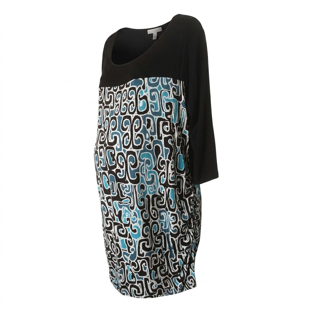 New Recruit Maternity XL Dress Black Blue‎ Abstract Scroll Print 3/4 Sleeve USA